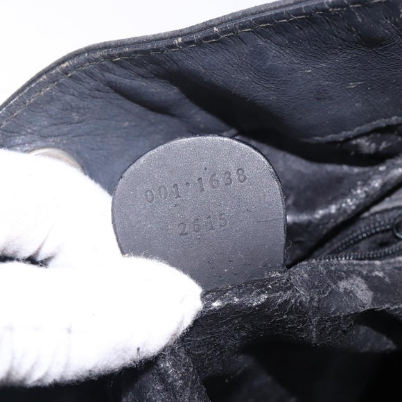 GUCCI Bamboo Hand Bag Suede Black Gold 001 1638 Auth bs27560