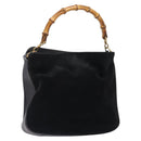 GUCCI Bamboo Hand Bag Suede Black Gold 001 1638 Auth bs27560-1