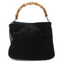 GUCCI Bamboo Hand Bag Suede Black Gold 001 1638 Auth bs27560-13