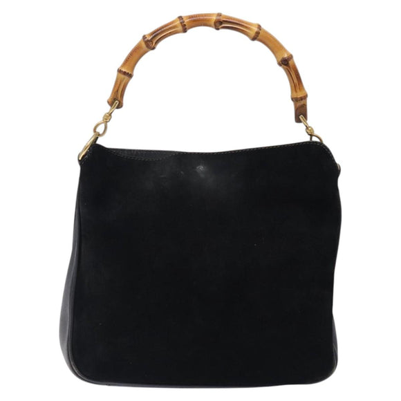 GUCCI Bamboo Hand Bag Suede Black Gold 001 1638 Auth bs27560