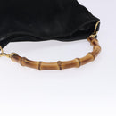 GUCCI Bamboo Hand Bag Suede Black Gold 001 1638 Auth bs27560-7