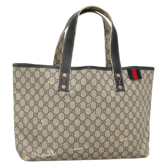 GUCCI GG Supreme Sherry Line Tote Bag PVC Navy Silver 211134 Auth bs27569