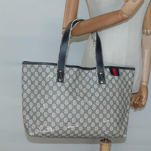 GUCCI GG Supreme Sherry Line Tote Bag PVC Navy Silver 211134 Auth bs27569