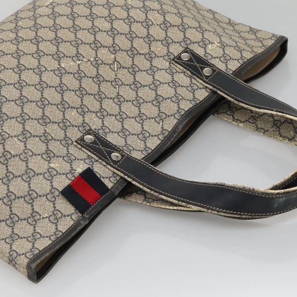 GUCCI GG Supreme Sherry Line Tote Bag PVC Navy Silver 211134 Auth bs27569