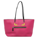 FENDI Monster Tote Bag Leather Pink Silver Auth bs27589-13