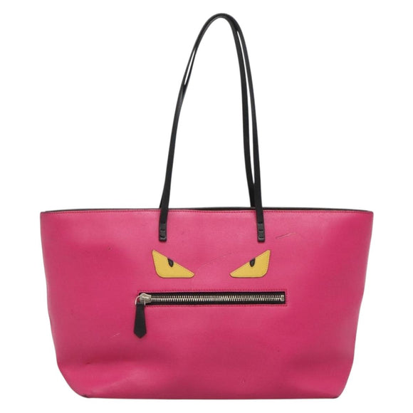 FENDI Monster Tote Bag Leather Pink Silver Auth bs27589