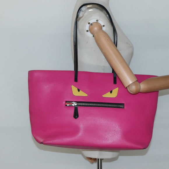 FENDI Monster Tote Bag Leather Pink Silver Auth bs27589