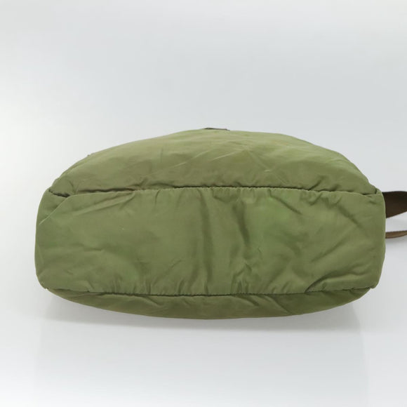 PRADA Shoulder Bag Nylon Khaki Silver Auth bs27601