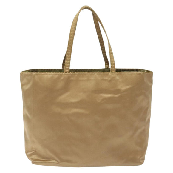 PRADA Hand Bag Satin Beige Gold Auth bs27603