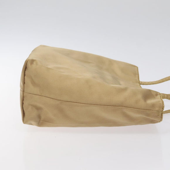 PRADA Hand Bag Satin Beige Gold Auth bs27603