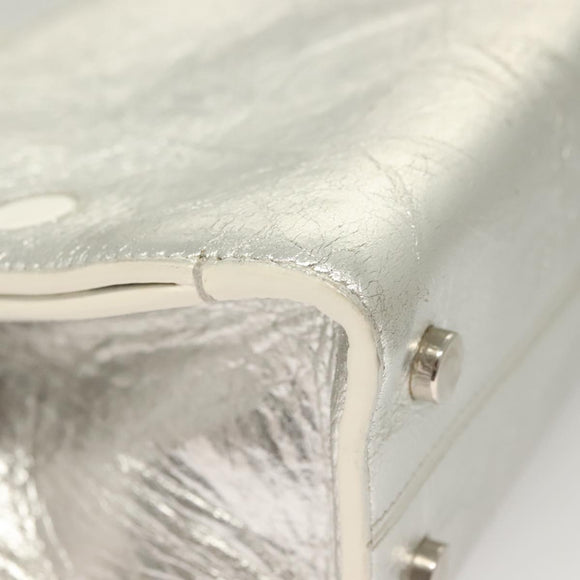 Christian Dior Ever Mini Hand Bag Leather 2way Silver Auth bs27633