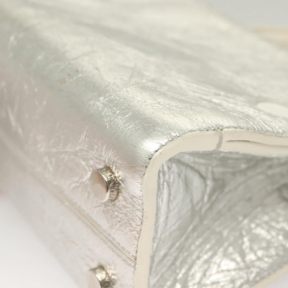 Christian Dior Ever Mini Hand Bag Leather 2way Silver Auth bs27633