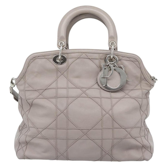 Christian Dior Canage Granville Hand Bag Leather 2way Gray Silver Auth bs27634