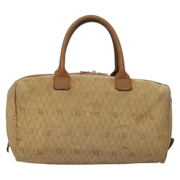 Christian Dior Honeycomb Canvas Boston Bag Beige Auth bs27637