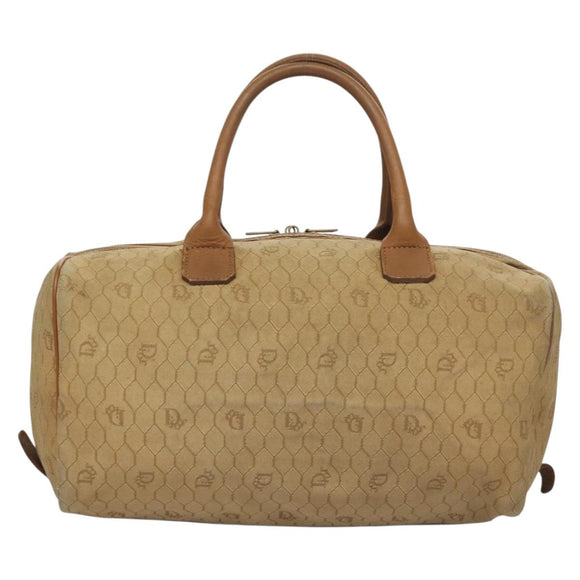 Christian Dior Honeycomb Canvas Boston Bag Beige Auth bs27637