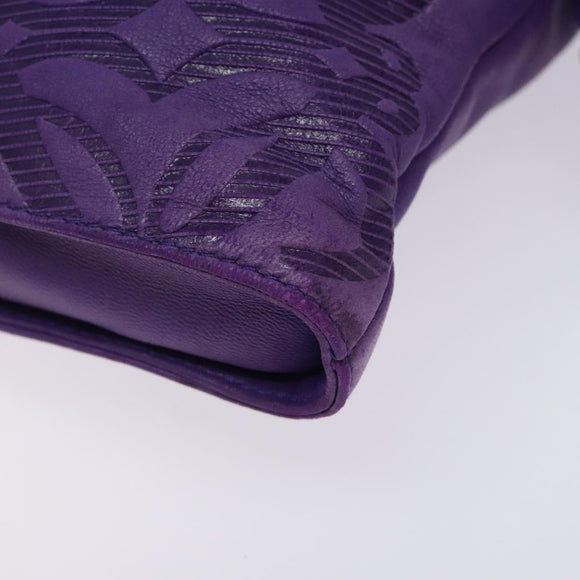 LOEWE Anagram Shoulder Bag Leather Purple Gold Auth bs27640