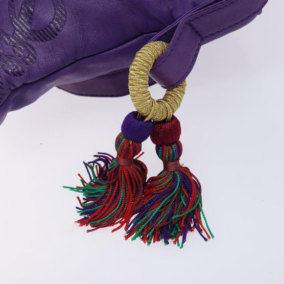 LOEWE Anagram Shoulder Bag Leather Purple Gold Auth bs27640