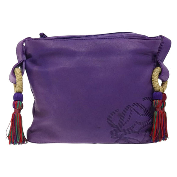 LOEWE Anagram Shoulder Bag Leather Purple Gold Auth bs27640