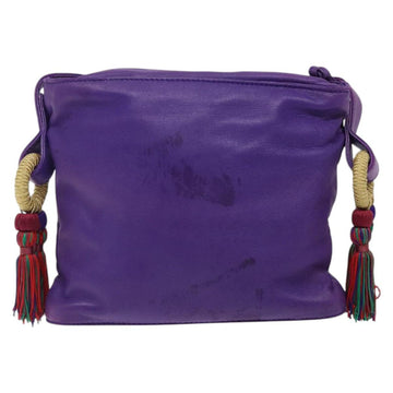 LOEWE Anagram Shoulder Bag Leather Purple Gold Auth bs27640 - 0