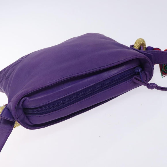 LOEWE Anagram Shoulder Bag Leather Purple Gold Auth bs27640