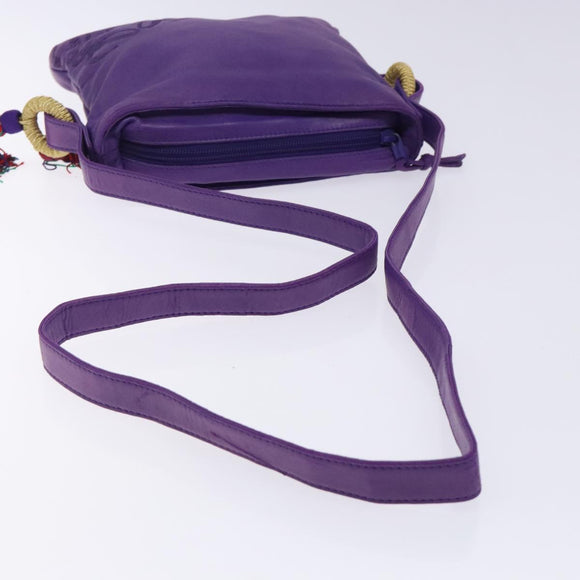 LOEWE Anagram Shoulder Bag Leather Purple Gold Auth bs27640