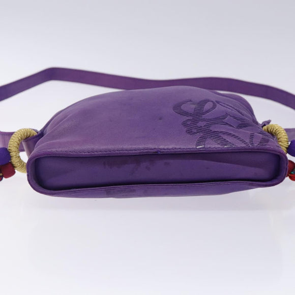 LOEWE Anagram Shoulder Bag Leather Purple Gold Auth bs27640