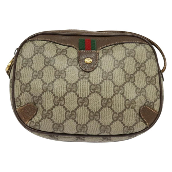 GUCCI GG Supreme Web Sherry Line Shoulder Bag PVC Beige 156 02 066 Auth bs27644
