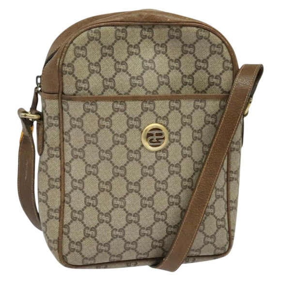 GUCCI GG Plus Supreme Shoulder Bag PVC Beige Gold Auth bs27646