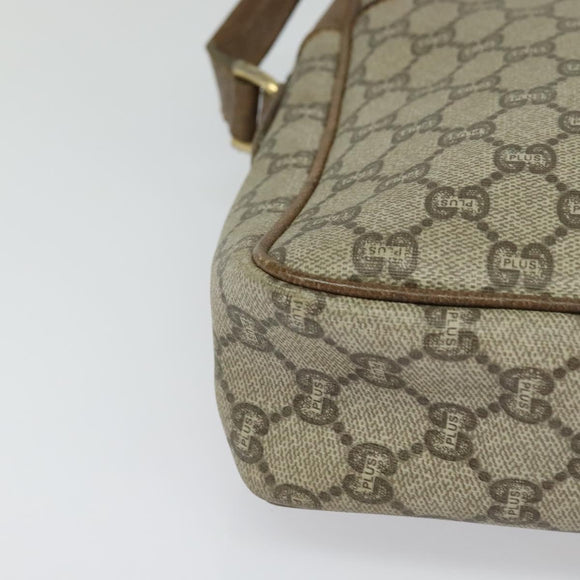 GUCCI GG Plus Supreme Shoulder Bag PVC Beige Gold Auth bs27646