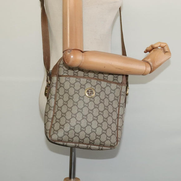 GUCCI GG Plus Supreme Shoulder Bag PVC Beige Gold Auth bs27646