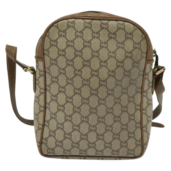 GUCCI GG Plus Supreme Shoulder Bag PVC Beige Gold Auth bs27646