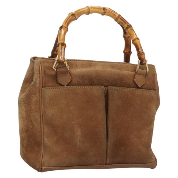 GUCCI Bamboo Hand Bag Suede Black Gold 000 122 0316 Auth bs27649