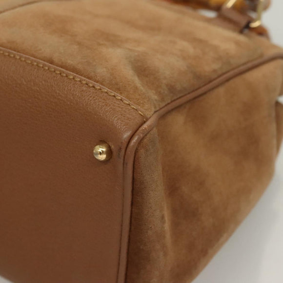 GUCCI Bamboo Hand Bag Suede Black Gold 000 122 0316 Auth bs27649