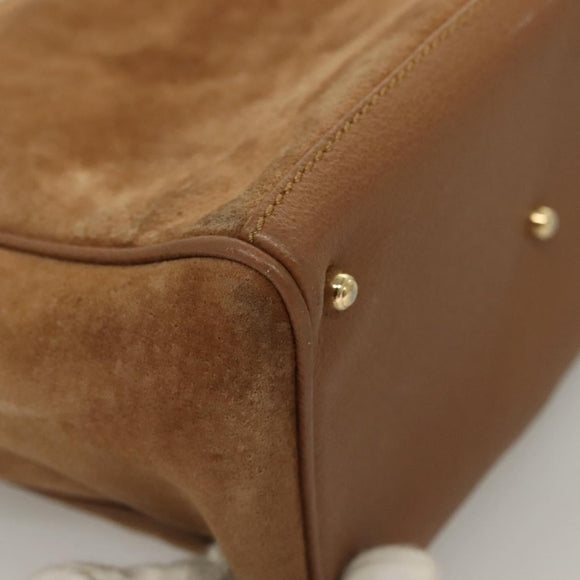 GUCCI Bamboo Hand Bag Suede Black Gold 000 122 0316 Auth bs27649