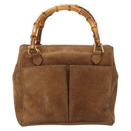 GUCCI Bamboo Hand Bag Suede Black Gold 000 122 0316 Auth bs27649 - 0