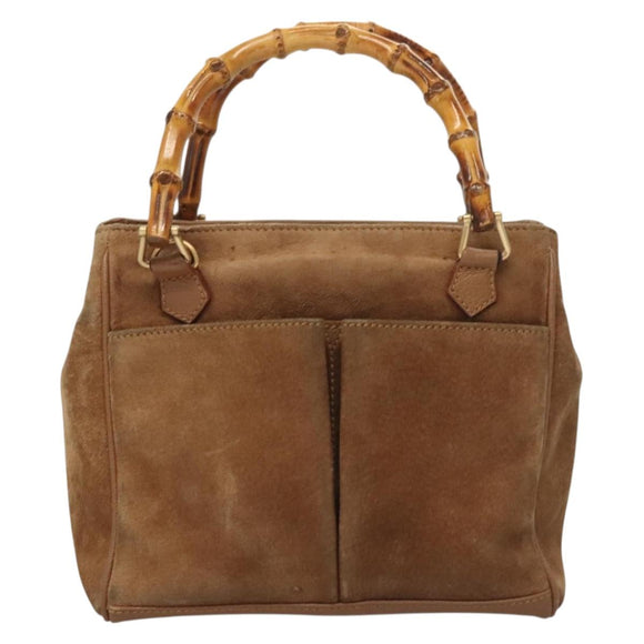 GUCCI Bamboo Hand Bag Suede Black Gold 000 122 0316 Auth bs27649