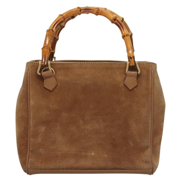 GUCCI Bamboo Hand Bag Suede Black Gold 000 122 0316 Auth bs27649