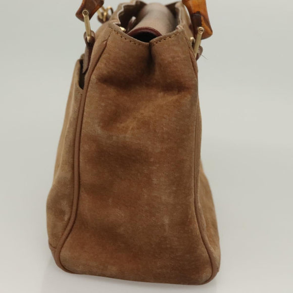 GUCCI Bamboo Hand Bag Suede Black Gold 000 122 0316 Auth bs27649