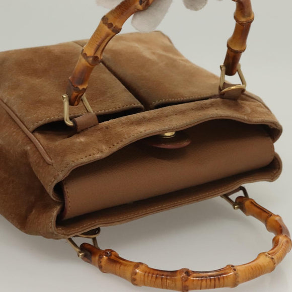 GUCCI Bamboo Hand Bag Suede Black Gold 000 122 0316 Auth bs27649