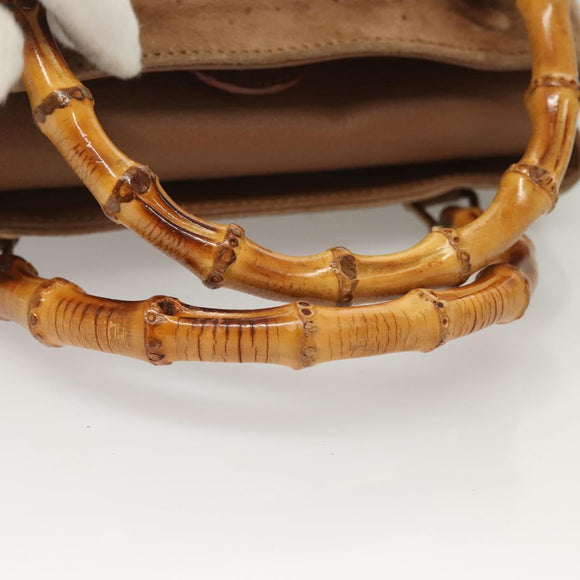 GUCCI Bamboo Hand Bag Suede Black Gold 000 122 0316 Auth bs27649