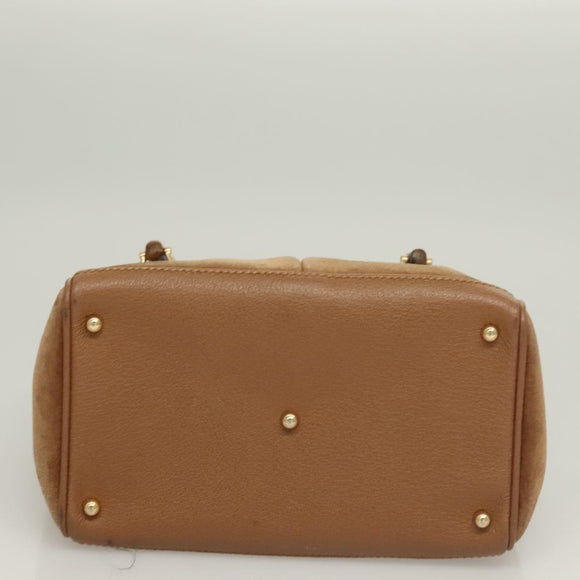 GUCCI Bamboo Hand Bag Suede Black Gold 000 122 0316 Auth bs27649