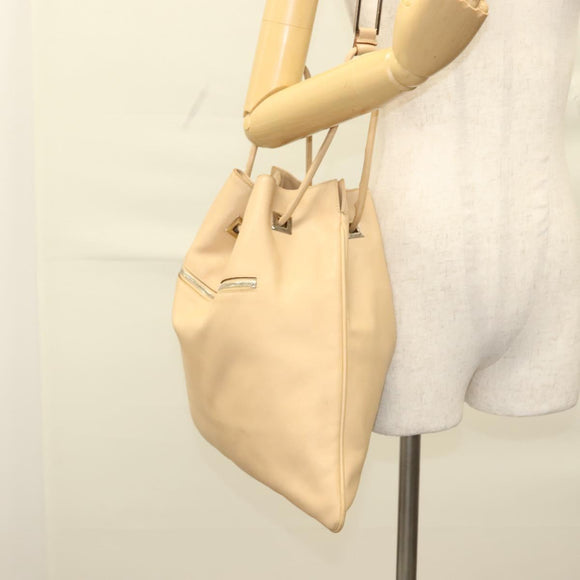GUCCI Shoulder Bag Leather Beige Silver Auth bs27650