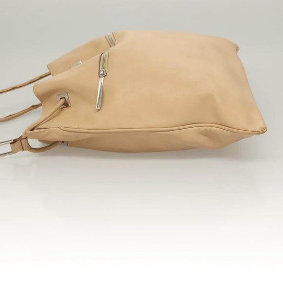 GUCCI Shoulder Bag Leather Beige Silver Auth bs27650