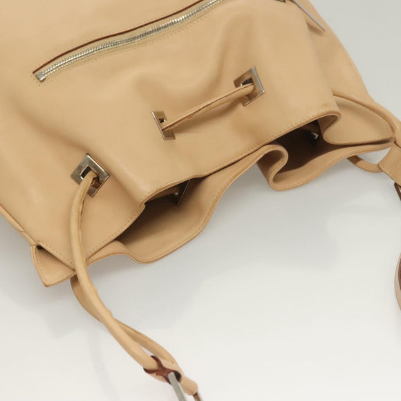 GUCCI Shoulder Bag Leather Beige Silver Auth bs27650