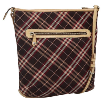 BURBERRY Nova Check Blue Label Shoulder Bag Canvas Red Silver Auth bs27656