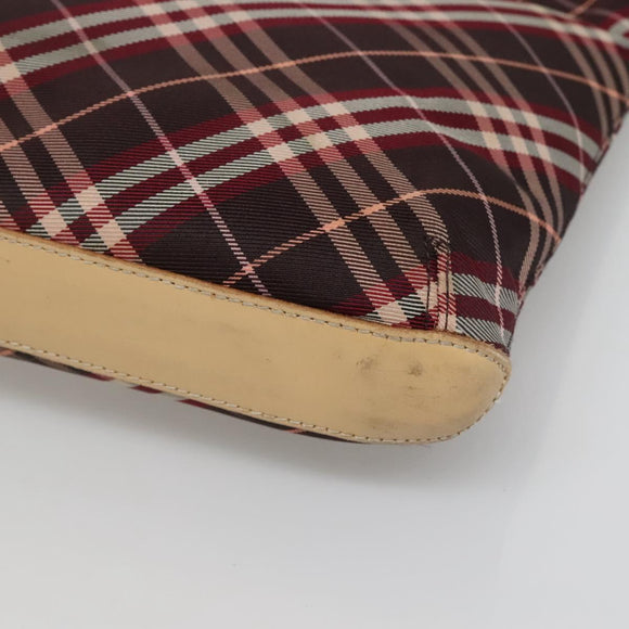 BURBERRY Nova Check Blue Label Shoulder Bag Canvas Red Silver Auth bs27656