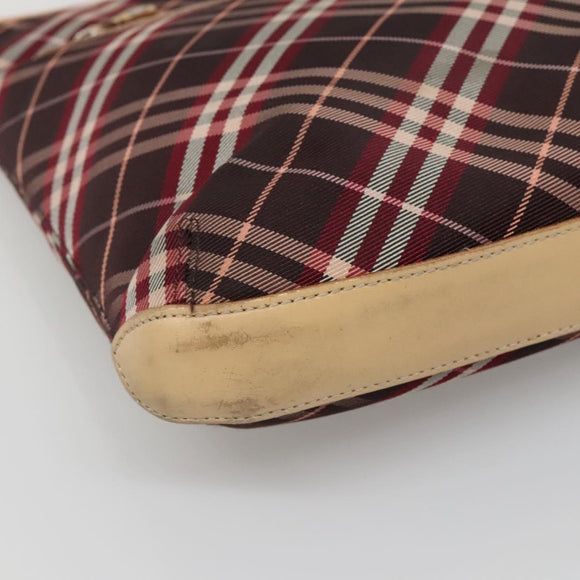 BURBERRY Nova Check Blue Label Shoulder Bag Canvas Red Silver Auth bs27656