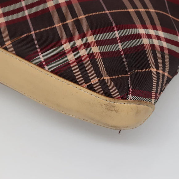 BURBERRY Nova Check Blue Label Shoulder Bag Canvas Red Silver Auth bs27656