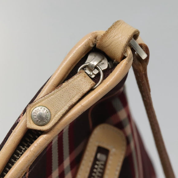 BURBERRY Nova Check Blue Label Shoulder Bag Canvas Red Silver Auth bs27656