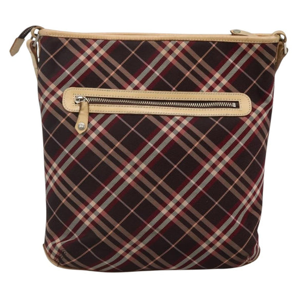 BURBERRY Nova Check Blue Label Shoulder Bag Canvas Red Silver Auth bs27656